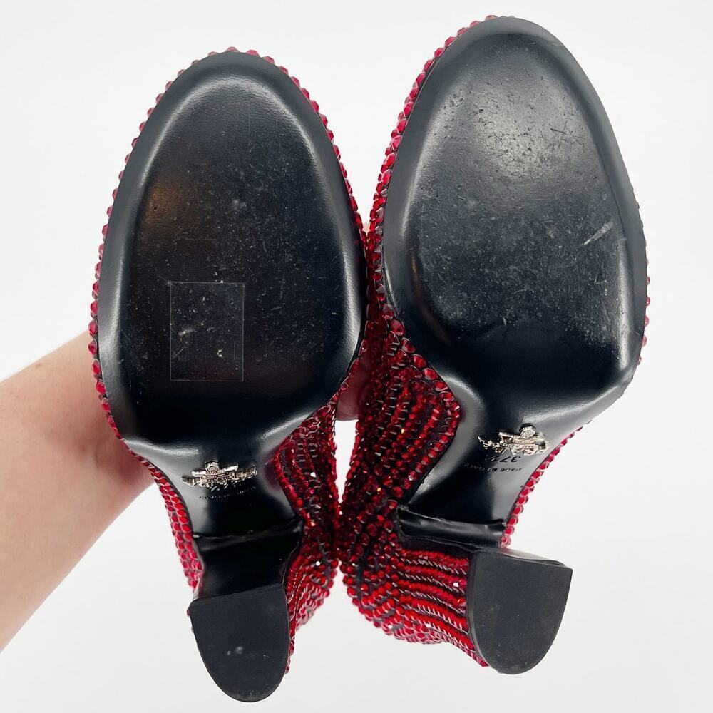 Prada Red Crystal Covered Satin Block Heel Ruby Slipper Pumps IT 37.5 Runway - Picture 11 of 12